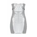 Sexy silver PU leather bodycon mini dress with geometric cut-out back detail for women - S / Silver