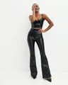 High waist shiny black PU leather flared pants for women with stylish glossy finish - S / Bottoms / Black