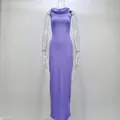 Sleek purple hooded sleeveless bodycon maxi dress for women with elegant slim fit - S / Bottoms / Purple