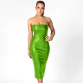 Sexy lime green strapless PU leather midi dress with a slim fit silhouette - S / Green