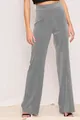 Elegant grey high-waisted wide-leg trousers with a sleek silky satin texture. - S / Bottoms / Silver Gray