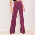 Women's elegant high waisted velvet wide leg trousers in deep magenta purple color - Purple Pink