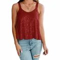 Close-up detail of women's red sleeveless sequin tank top for club party evening wear - S / Tops / Burgundy