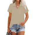 Close-up detail of women's ribbed polo shirt featuring a stylish ring zipper collar - Apricot