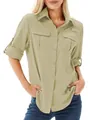 Women's quick-dry sun protection long sleeve button-down outdoor shirt in khaki - XS / Tops / Khaki