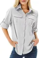 Women's light grey quick-dry outdoor sun protection shirt with roll-up sleeves. - XS / Tops / Light Gray