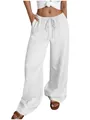 Comfortabele witte casual damesbroek met wijde pijpen, trekkoord in de taille en zakken - S / Bottoms / Wit