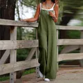 Elegant women's casual green wide-leg jumpsuit with straps for a relaxed summer outfit - S / Set / Army Green