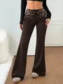 Vue détaillée du pantalon de yoga évasé marron pour femme avec taille imprimé léopard - S / Bas / Brun Foncé