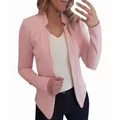 Elegant women's pink slim fit blazer jacket with open front design solid color cardigan - Pink