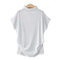 White mock neck batwing sleeve t-shirt for women in a loose plus size comfortable fit - S / Tops / White