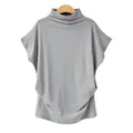 Detailed view of grey mock neck top silhouette showing batwing sleeves and soft fabric - S / Tops / Light Gray
