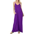 Robe longue violette à bretelles avec coupe ample et poches latérales pratiques - S / Haut Et Bas / Violet