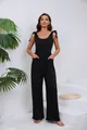 Vue détaillée d'une combinaison pantalon noire à jambes larges avec nœuds aux épaules - S / Haut Et Bas / Noir