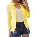 Women's vibrant yellow casual blazer jacket with an open front and notched lapel design - 1XL / Tops / Yellow