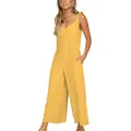 Stylish women's summer yellow wide-leg jumpsuit featuring adjustable bow tie straps - S / Top And Bottom / Yellow