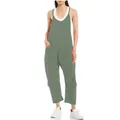 Comfortable oversized sage green sleeveless jumpsuit with side pockets for casual daily wear - Green