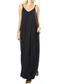 Casual loose black maxi dress with pockets and adjustable spaghetti straps for summer - Black