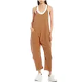 Comfortable brown oversized suspender jumpsuit with patch pockets for casual daily wear - Brown