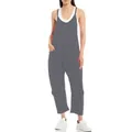 Casual solid dark grey oversized sleeveless strap jumpsuit with side pockets for women - Washed Black