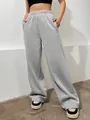 Graue Fleece-Jogginghose mit hoher Taille und weitem Bein für den täglichen Gebrauch - Hellgrau