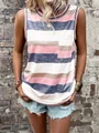 Casual summer sleeveless tank top featuring colorful horizontal stripes and chest pocket - S / Tops / Pink