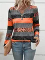 Primo piano di t-shirt a righe da donna con scollo a V e stampe glitter arancioni - Taglia S / Top / Arancione