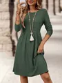 Vista detallada de un vestido midi retro francés acanalado verde de manga larga - S / Top Y Pantalón / Verde Oscuro