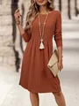 Vestido midi vintage francés de punto acanalado rojo óxido con manga larga dama - S / Top Y Pantalón / Naranja