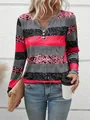 T-shirt da donna a maniche lunghe con strisce orizzontali testurizzate rosa e grigie - Taglia S / Top / Rosso
