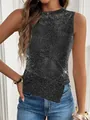 Chic black shimmer sleeveless top for summer party wear shown on model in studio - S / Tops / Silver