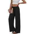 Detailed view of high-waisted black wide-leg trousers with elastic drawstring and pockets - S / Bottoms / Black