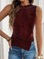 Elegant burgundy glitter sleeveless vest top for women with sparkling metallic fabric - S / Tops / Burgundy