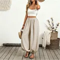 Bohemian style women's high waisted lantern pants in a neutral cream color finish. - S / Bottoms / Apricot