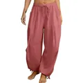 Detailed view of women's loose pink jogger pants with elastic waist and cargo side pockets - S / Bottoms / Light Pink