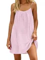 Vue détaillée de face d'une robe d'été rose clair pour femme à fines bretelles - S / Bas / Rose