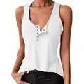 Detail view of women's white sleeveless henley tank top with functional silver buttons - 2XL / Tops / White
