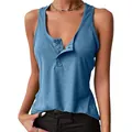 Classic sleeveless blue henley tank top featuring button detail and ribbed fabric texture - Blue