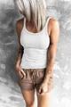 Close-up of white ribbed slim-fit tank top with a scoop neck design. - S / Tops / White