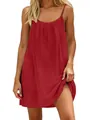 Abito rosso ampio a spalline sottili da donna con design schiena scoperta. - Rosso