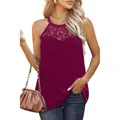 Detailed view of burgundy sleeveless tank top featuring lace neckline and pleated fabric - S / Tops / Red