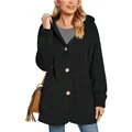 Women's black fuzzy fleece hooded cardigan jacket with large buttons and pockets - S / Tops / Black