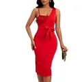Elegant red one-shoulder midi dress featuring a sequined bodice and a sexy side slit - XS / Top And Bottom / Red