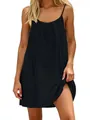 Robe d'été noire décontractée à fines bretelles pour femmes avec dos nu et coupe ample - S / Bas / Noir