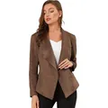 Elegante chaqueta de gamuza sintética marrón para mujer con solapa, estilo casual - S / Tops / Café