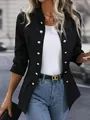 Close-up of women's black round-neck blazer featuring elegant silver decorative buttons - S / Top (207) / Black