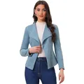Elegante chaqueta corta de ante sintético azul claro con solapas y manga larga de mujer - S / Tops / Azul cielo