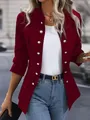 Detail of burgundy blazer featuring decorative silver buttons and slim-fit design. - S / Top (207) / Burgundy