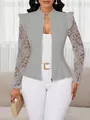 Veste de tailleur grise élégante avec manches en dentelle et fermeture éclair pour femme - S / Hauts / Gris