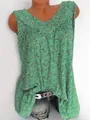 Camiseta sin mangas informal de verano con cuello en V para mujer con estampado floral - S / Tops / Verde